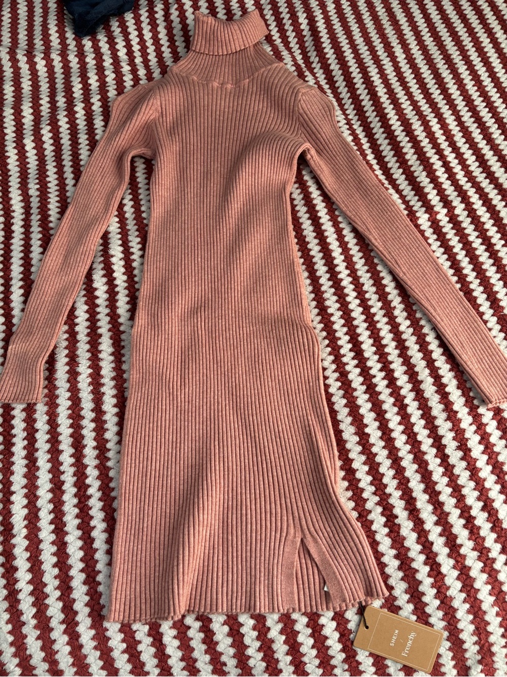 SHEIN Mauve Ribbed Long Sleeve Turtleneck Midi Dress